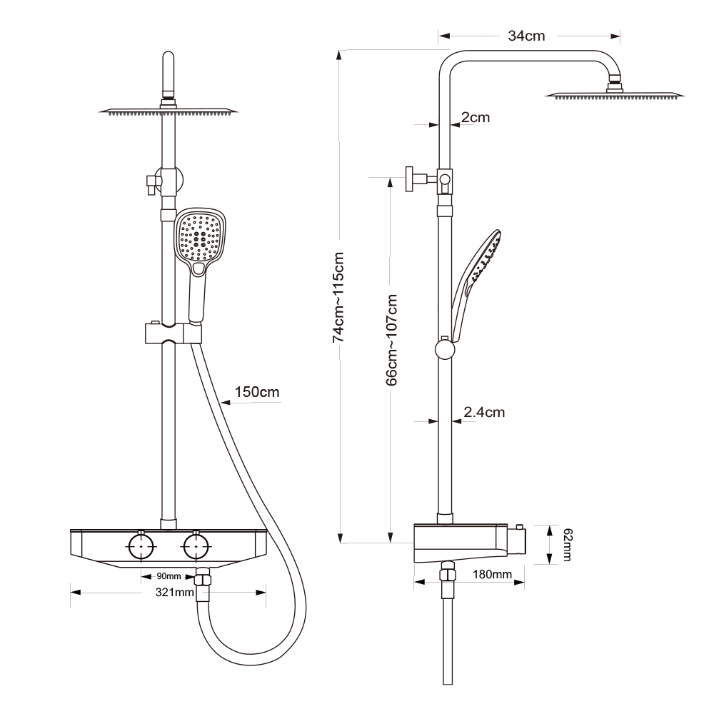 Chrom-Thermostat-Duschset mit quadratischem Edelstahl-Duschkopf 30x30cm - Image 3